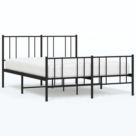 vidaXL Bedframe met hoofd- en voeteneinde metaal zwart 135x190 cm