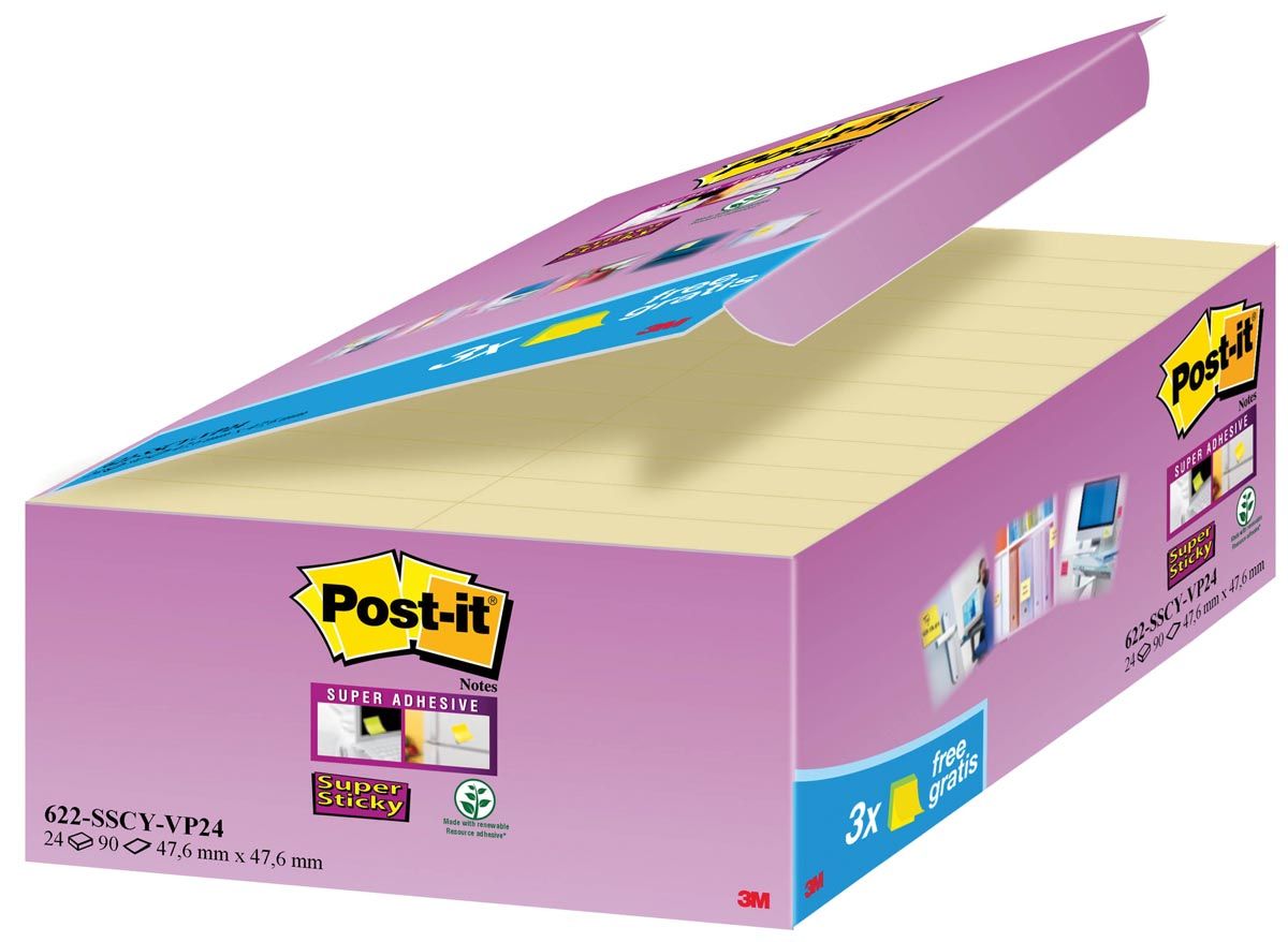 Post-it 622SSCYVP24EU Super Sticky notes Kanariegeel 48 x 48 mm 24 stuks
