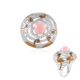 Cavill - Elegante Damesring 925 Sterling Zilver Platina Geplatineerd - Roze Opaal 1,8 ct Rond Cabochon - Cambodjaanse Zirkonen 2,95 ct