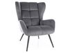 Fauteuil gris en velours polyester dossier capitonné esprit cosy