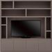 Goossens Meuble TV Barcelona, 4 Portes 8 Niches Ouvertes 1 Panneau TV - Bois Brun