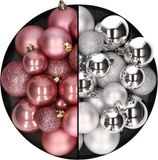 Decoris Kaemingk B.V. Kerstballen 60x stuks - mix oudroze/zilver - 4-5-6 cm - kunststof - kerstversiering