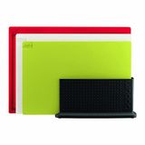 Bodum Bistro Set van 3 dubbelzijdige snijplanken met houder, rood/wit/groen
