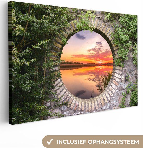 OneMillionCanvasses Canvas schilderij 140x90 cm - Zee Zonsondergang - Wanddecoratie