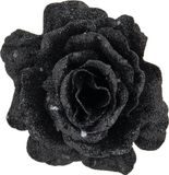 Billiet - Vanlaere Fleur de Noël sur clip - 2x pièces - paillettes noires - 10 cm