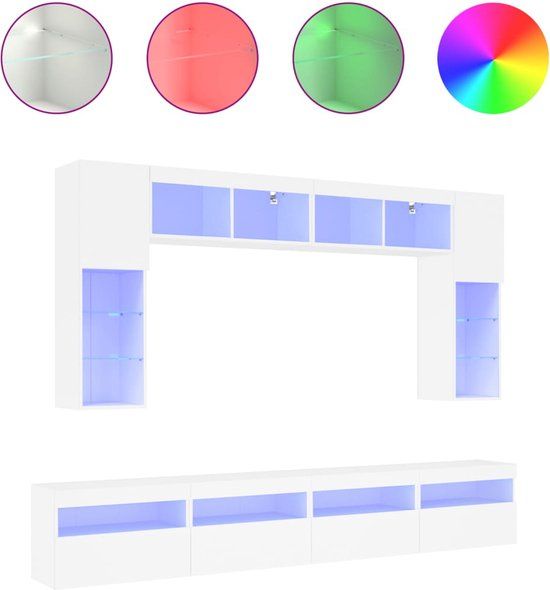 vidaXL 8-delige tv-wandmeubelset met LED-verlichting wit