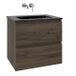 Saniclass Chaci Meuble de salle de bain - 80x45x55cm - lavabo en céramique noir mat - 1 vasque - sans trou pour robinet - 2 tiroirs - noyer mat