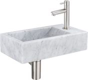 Saniclass Fuente fonteinset - 40x22 cm - 1 kraangat - rechts - marmer - fonteinkraan RVS geborsteld - wit