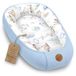 Totsy baby Babynestje Pasgeborene 50x90cm – Babynest behaaglijk Katoen & Wafel – zacht ademend en knus Nestje comfortabel voor Ledikant Wieg Kinderwagen Babykamer en Onderweg Dieren Blauw