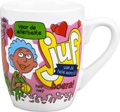 123 Kado koffiemokken Cartoon cadeau koffiemok/beker voor de allerbeste juf - 300 ml - koffiebekers/feestartikelen