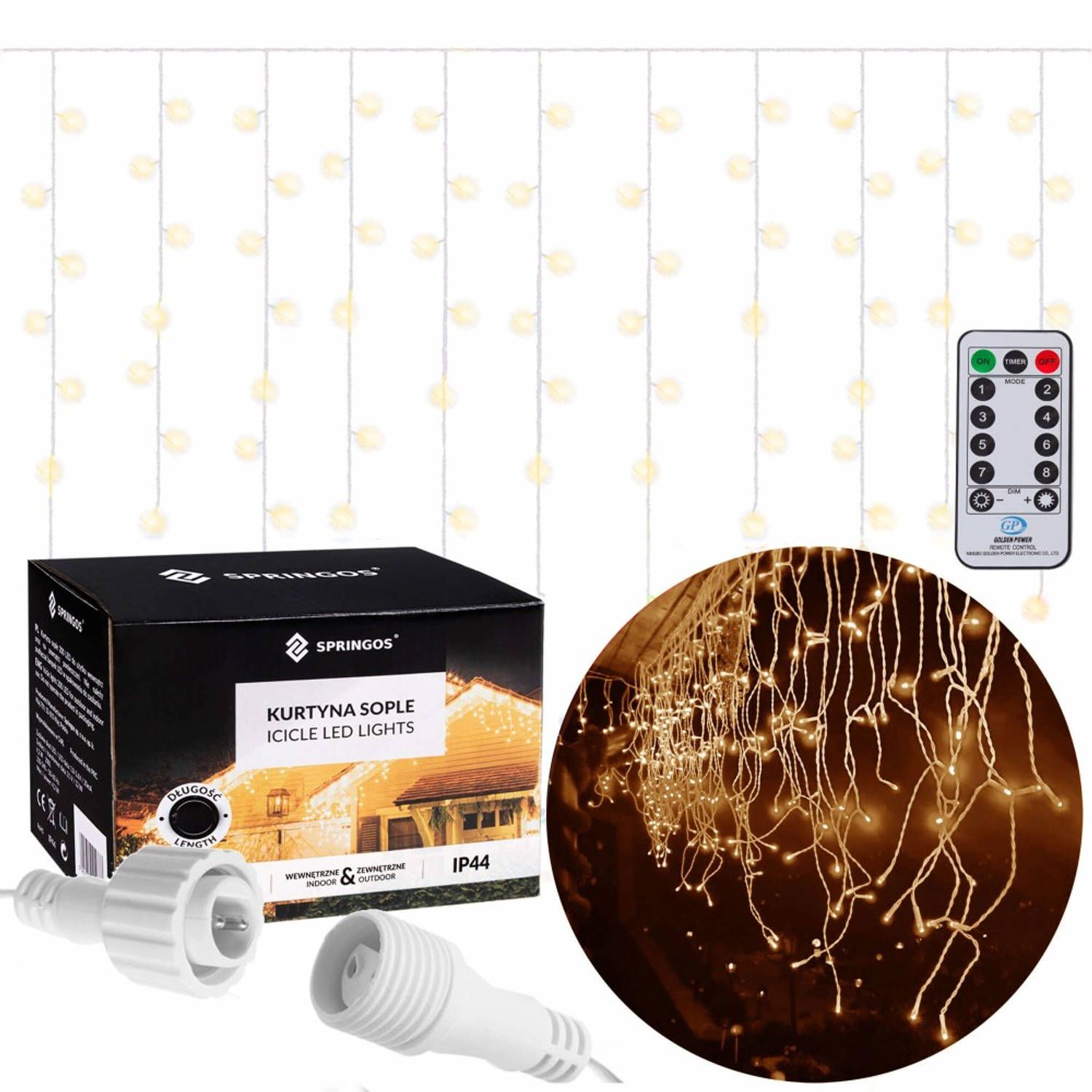 Springos IJspegel Verlichting Buiten | 500 LED | Warm Wit | 20m + 2.5m Snoer | Afstandsbediening