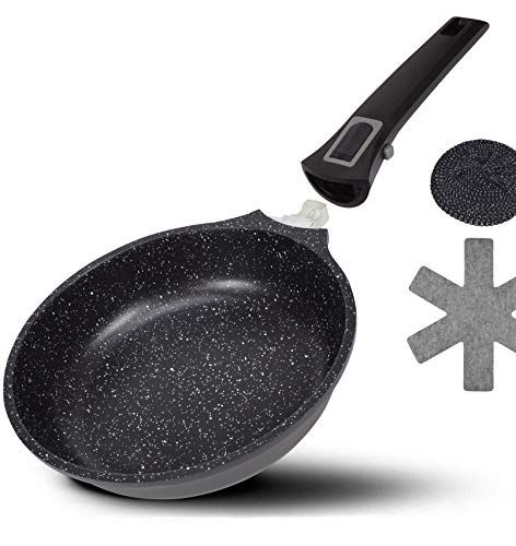 DIVORY Koekenpan 20cm Afneembare Handgreep, Inductie Geschikt, Anti-aanbaklaag, Aluminium Anti-aanbak Inductie Koekenpan Hoog + Pan Beschermer