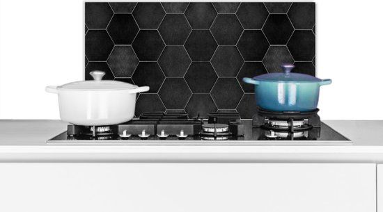 KitchenYeah Spatscherm keuken 60x30 cm - Zwart - Tegel patroon - Aluminium