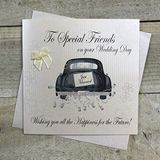 witte WHITE COTTON CARDS Handgemaakte autokaart voor speciale vrienden op uw bruiloft dag Wishing You All The Happiness for The Future, wit PD248