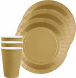 Santex feest/verjaardag servies set - 20x gebaksbordjes en bekertjes - goud - karton