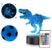 MyBeo Lampe de chevet LED, lampe à illusion 3D avec support de table, avec 3 motifs : dinosaure, football et lune, 16 couleurs, 4 modes, télécommande et capteur tactile, dimmable, fonctionne sur USB ou piles, 19 cm de haut