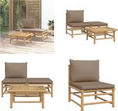 vidaXL 3-delige Loungeset met kussens bamboe taupe