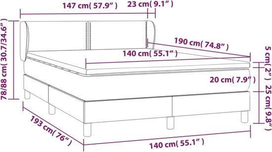 vidaXL Boxspring met matras stof blauw 140x190 cm