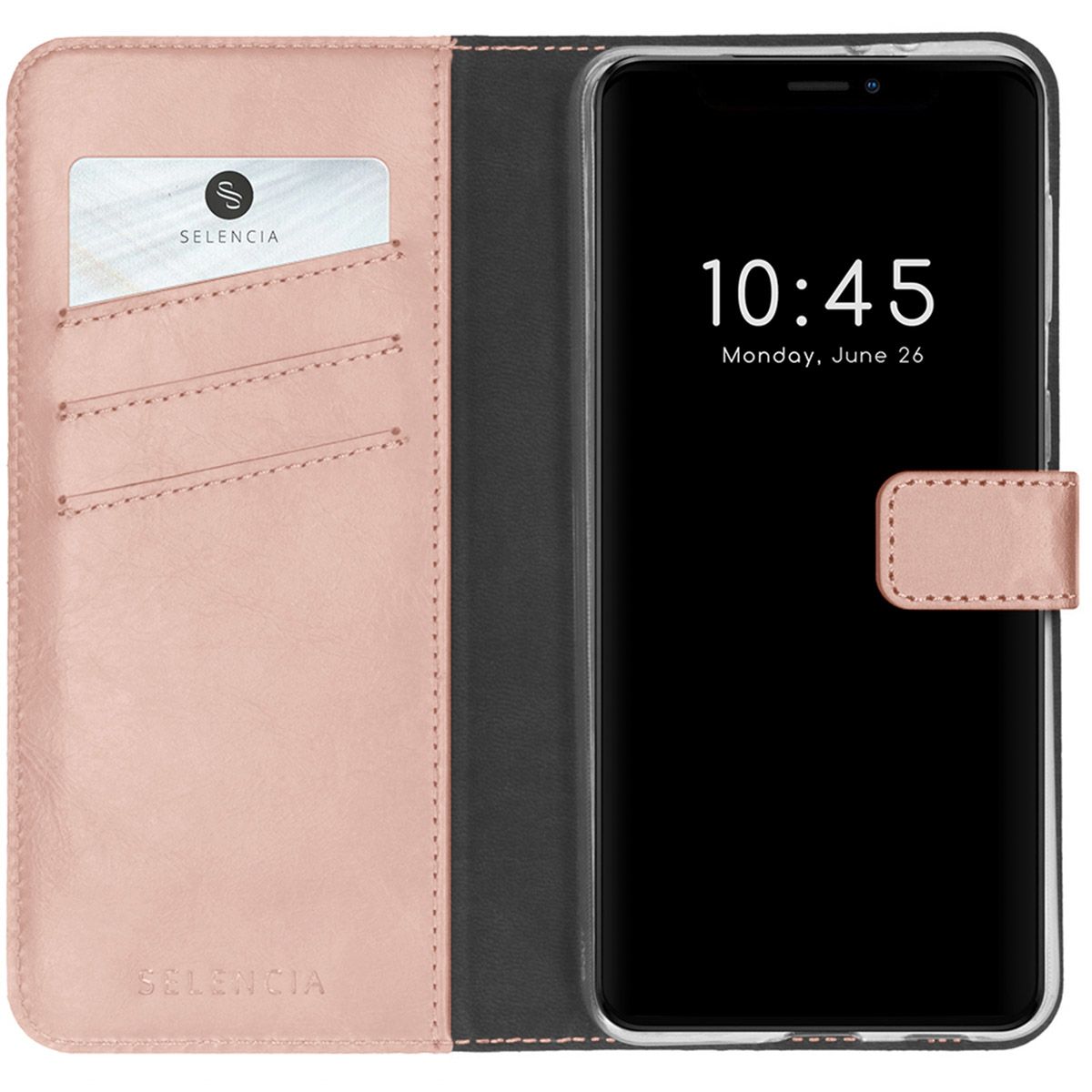 Selencia Echt Lederen Bookcase iPhone 13 Pro - Roze - Met Pasjeshouder