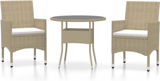 vidaXL 3-delige Tuinset poly rattan beige