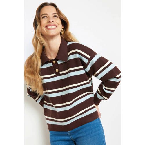 LOLALIZA gestreepte pullover donkerbruin