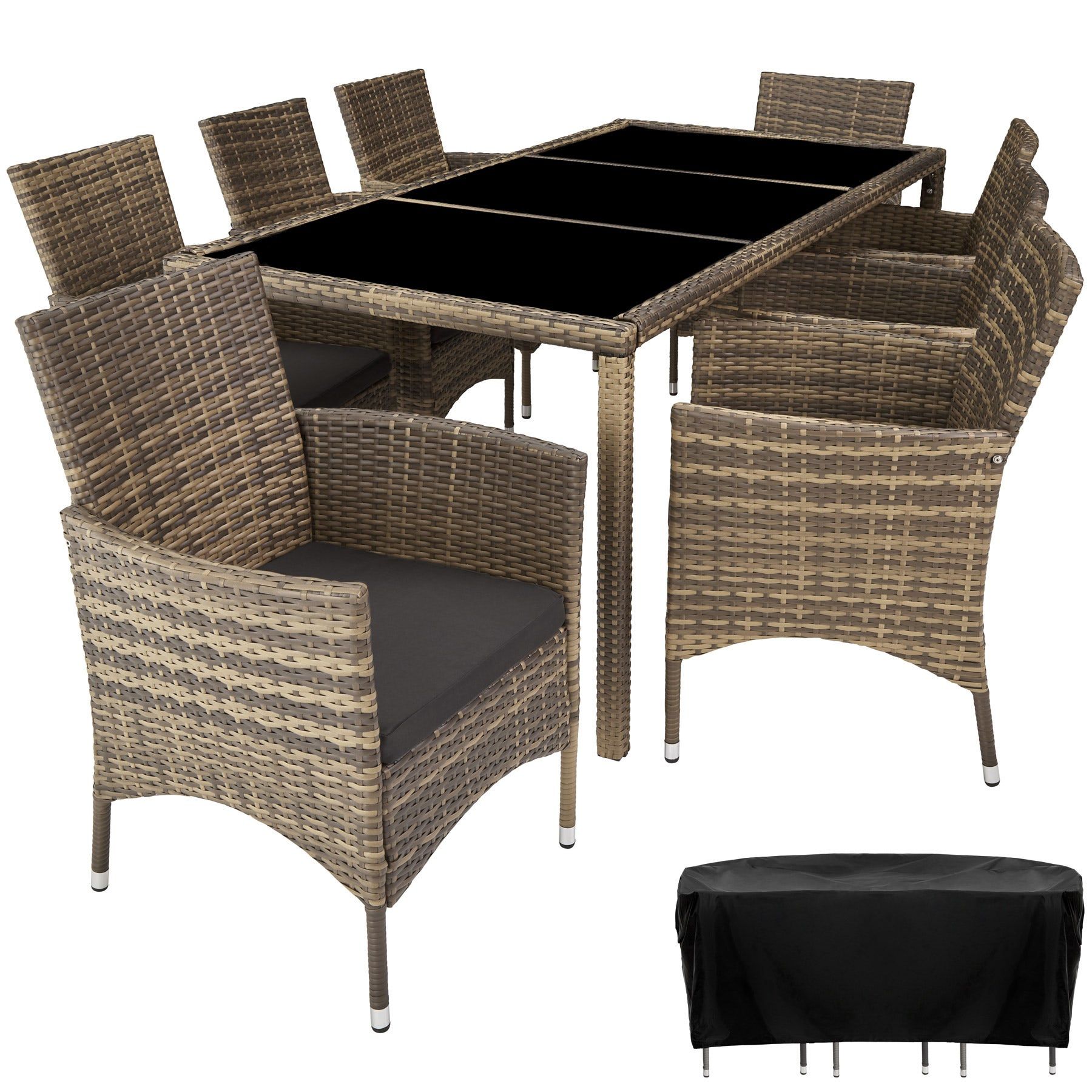TecTake Tuinmeubelset - 8 zitplaatsen - Grijs/Bruin