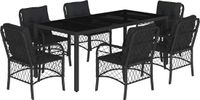 vidaXL 7-delige Tuinset met Kussens, Zwart, Polyrattan