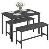 VASAGLE Ensemble de table à manger avec 2 bancs, 110 x 70 x 75 cm | Table de cuisine, cadre en acier, peu encombrant, pour salle à manger, salon, noir, collection BARNET KDT070B21
