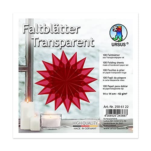 Ursus 2506122 Vouwbladen van rood transparant papier, ca. 14 x 14 cm, 42 g/m², 100 vellen