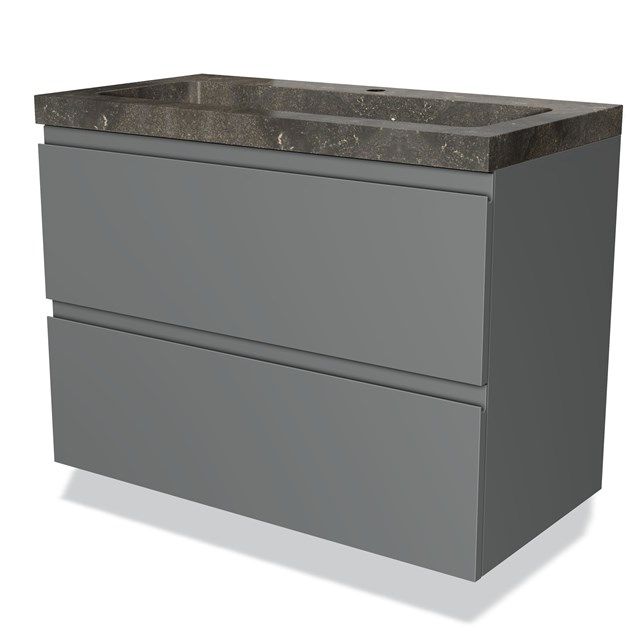 Maxaro Badkamermeubel 90cm Modulo Middengrijs 2 Lades Greeploos Wastafel Natuursteen