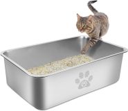 Merkloos Roestvrijstalen kattenbak 60 x 40 x 20 cm met antislip voetjes en hoge zijkanten