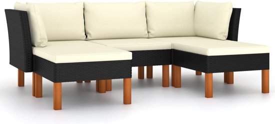 vidaXL 5-delige Loungeset met kussens poly rattan zwart