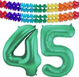 Folat Verjaardag Leeftijd folieballon - 45 jaar - groen - 86 cm - cijferballon groot - incl 2x feestslingers