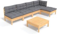 vidaXL 6-delige Loungeset met Grijze Kussens van Grenenhout