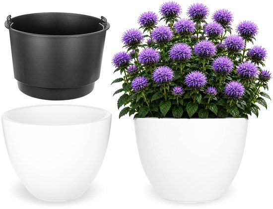 KADAX Bloempot met binnenpot, plastic sierpot vorstbestendig voor bloemen en planten, staand wit 39,5x30cm
