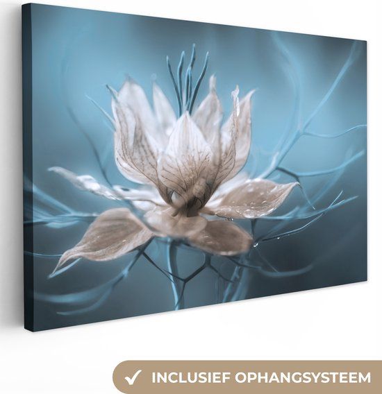 OneMillionCanvasses Canvas schilderij - Bloemen - Blauw - Wit - 30x20 cm