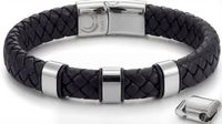 Mauro Vinci Stalen armband - kleur roestvrij staal met magneetsluiting - verstelbaar van 19,5 cm tot 21 cm - leren armband met geschenkverpakking