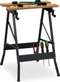 Relaxdays Werkbank Inklapbaar - Werktafel - Met Klemmen - Verplaatsbaar - Natuur/Zwart