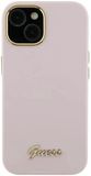 Guess - Silicone Script Metal Logo & Frame Case for iPhone 15 Pro - Pink