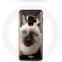 Maniacase Hoesje voor Samsung Galaxy S9 plus Zwart wit Siamese kat met blauwe ogen