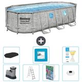 Bestway Ovaal Power Steel Swim Vista Zwembad - Steenprint - 549 x 274 x 122 - Inclusief Pomp - Ladder - Afdekzeil - Vloertegels - Verlichting - 8-delig