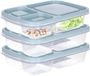 Solutions de rangement boîte de conservation/boîte à lunch - 3x - hermétique - 3 compartiments - vert clair - plastique - boîte à pain