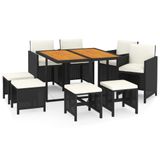 vidaXL Ensemble de jardin 9 pièces avec coussins - poly rotin - noir