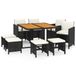 vidaXL Ensemble de jardin 9 pièces avec coussins - poly rotin - noir