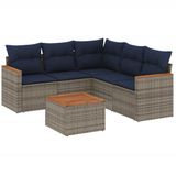 vidaXL - 6-delige - tuinbankset - met - kussens, - grijs - polyrotan