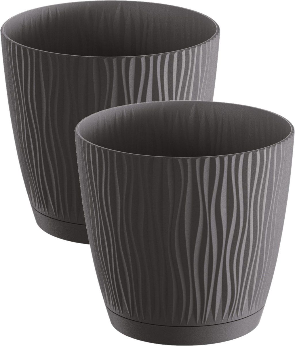 Prosperplast Waves - Bloempot - Ø 15 cm - Antraciet grijs - 4 stuks