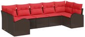 vidaXL - Banc de jardin - Ensemble - 7 - pièces - Marron - et - Rouge - poly - rotin
