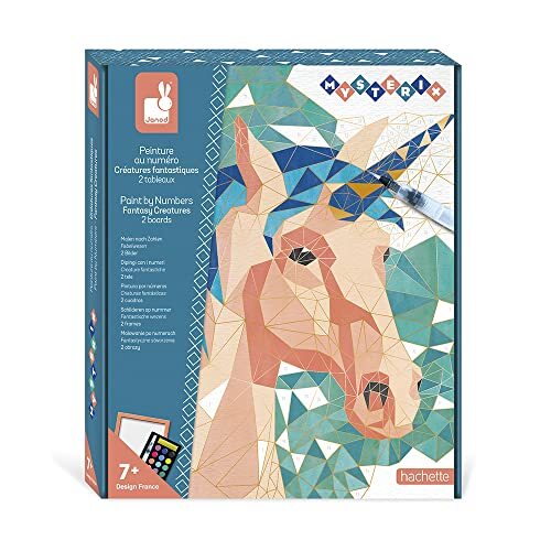 Janod - Mysterix schilderset op nummers, fantasie-creaturen, 2 tabellen om te knutselen – Mysterix – creatieve set voor kinderen – vanaf 7 jaar, J07979