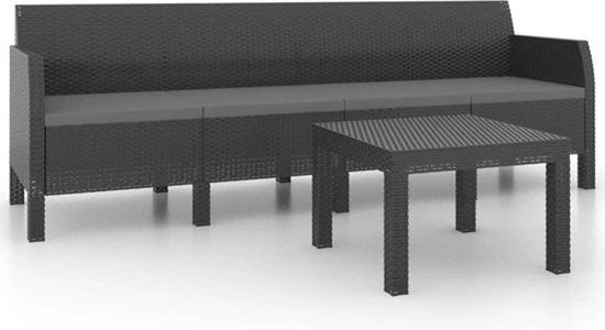 vidaXL 2-delige Loungeset met kussens PP rattan antracietkleurig