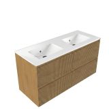 Saniclass Badkamermeubelset - 120x45x62cm - Vygo keramische wastafel wit - 2 wasbakken - zonder kraangaten - 4 lades - mat eiken natural